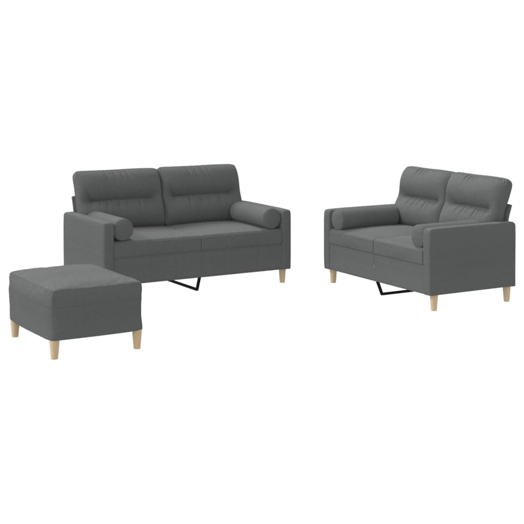 3-delige Loungeset met kussens stof donkergrijs