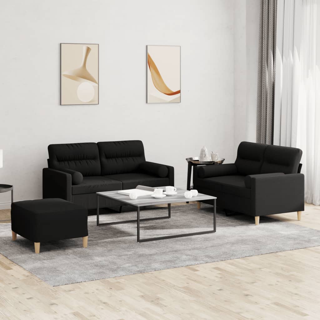 3-delige Loungeset met kussens stof zwart