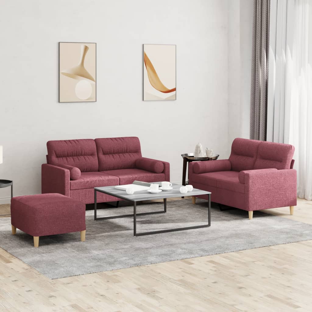 3-delige Loungeset met kussens stof wijnrood