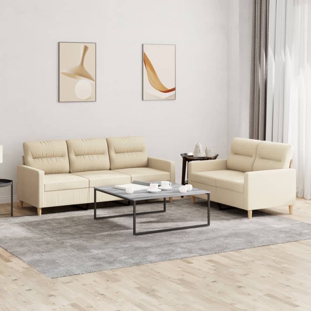 2-delige Loungeset met kussens stof crèmekleurig
