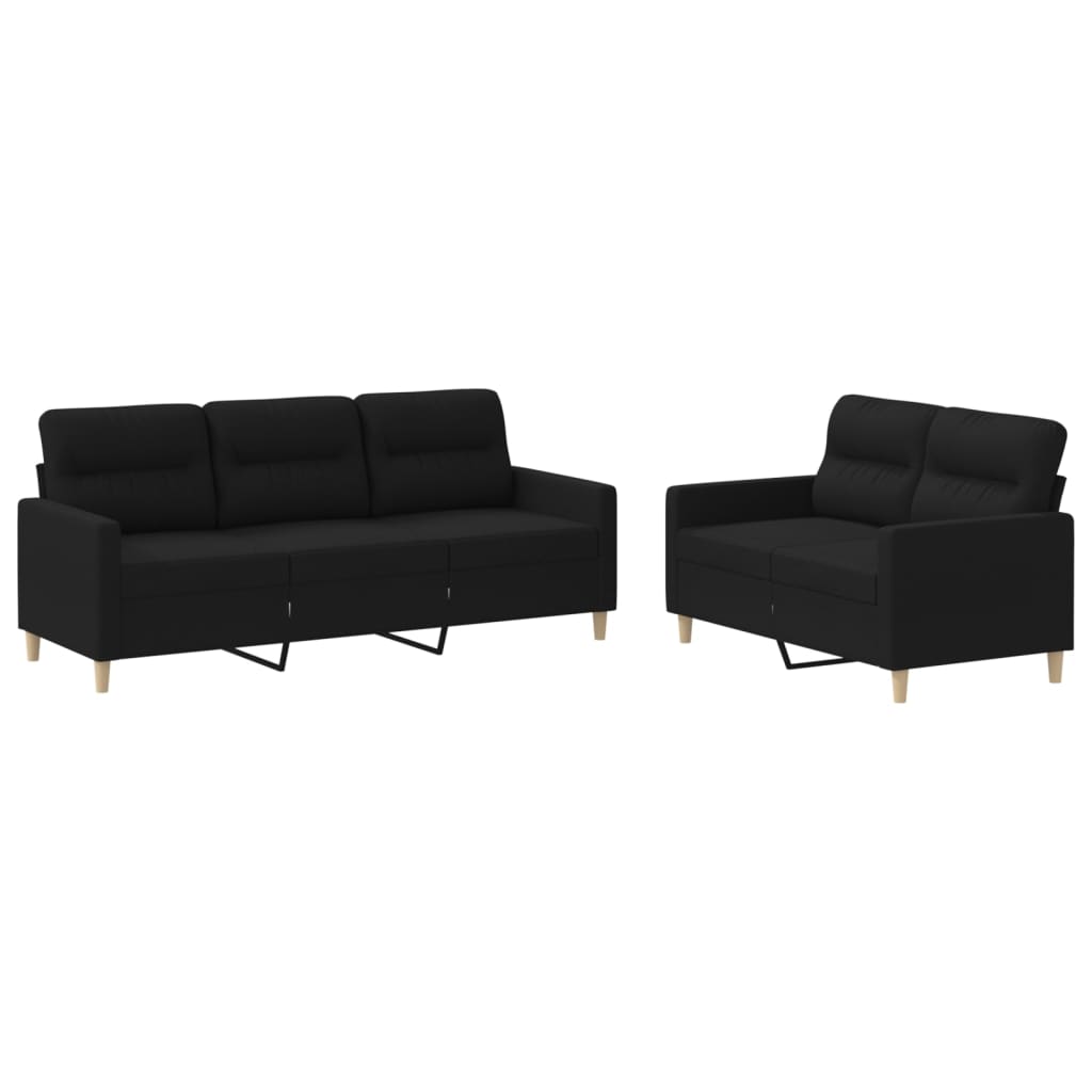 2-delige loungeset met kussens stof zwart