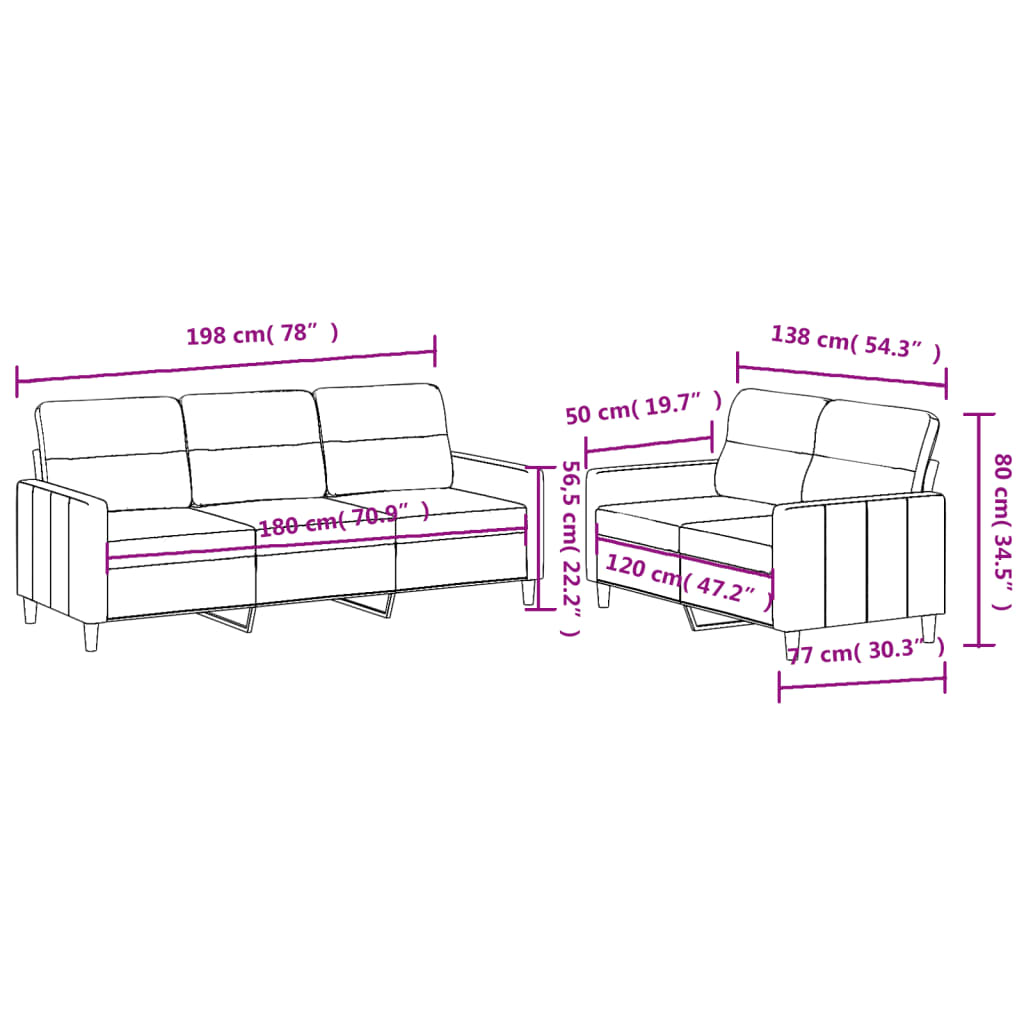 2-delige loungeset met kussens stof zwart
