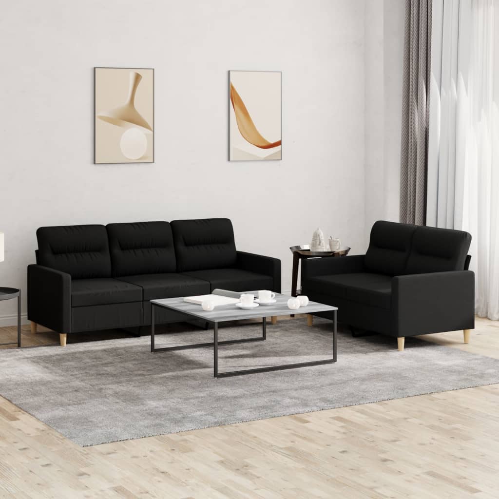 2-delige loungeset met kussens stof zwart