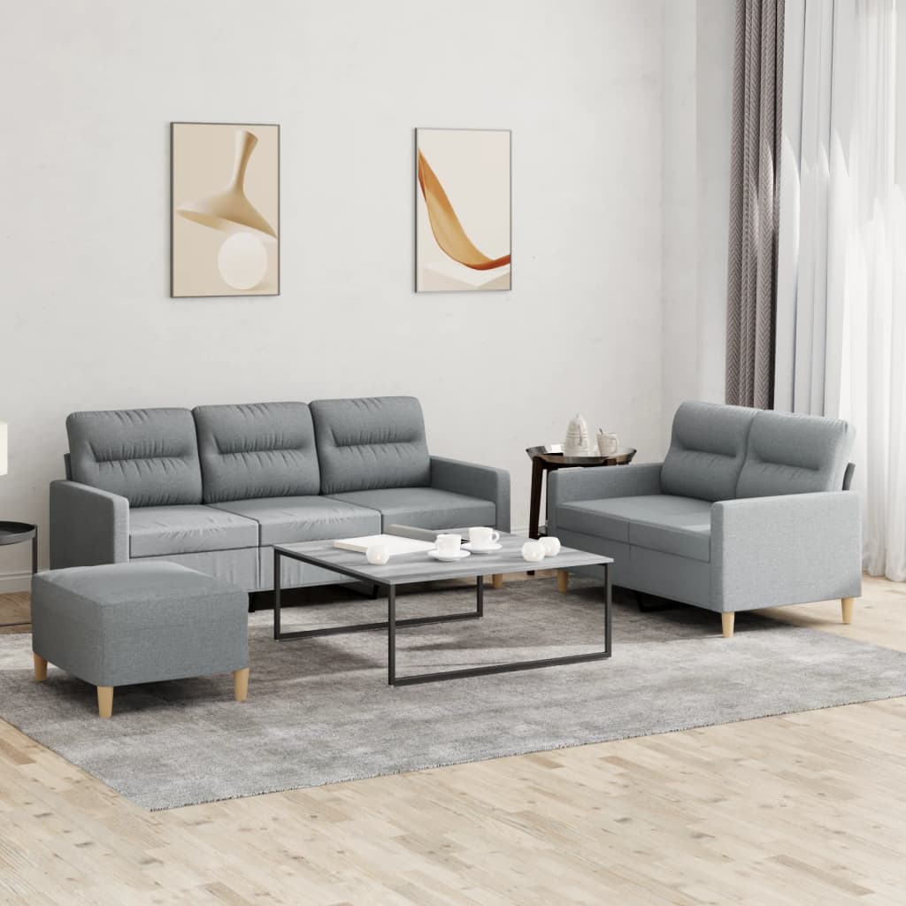 3-delige Loungeset met kussens stof lichtgrijs