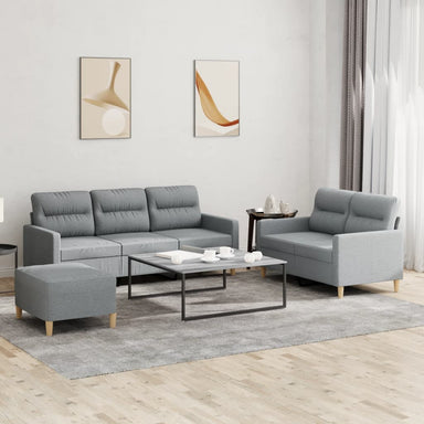 3-delige Loungeset met kussens stof lichtgrijs