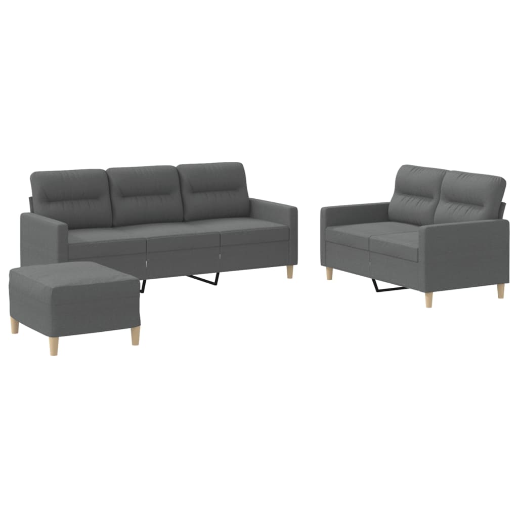 3-delige Loungeset met kussens stof donkergrijs