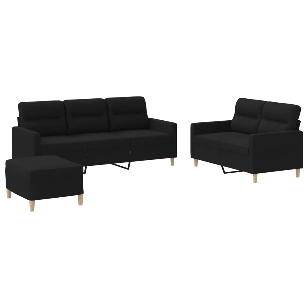 3-delige loungeset met kussens stof zwart