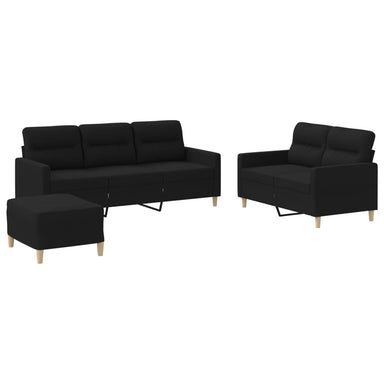 3-delige loungeset met kussens stof zwart