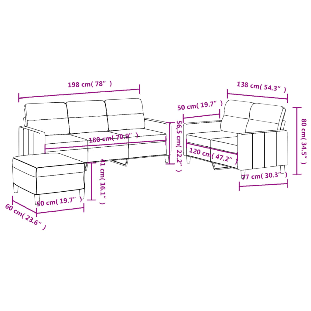 3-delige Loungeset met kussens stof taupe