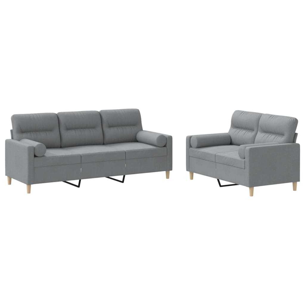 2-delige Loungeset met kussens stof lichtgrijs