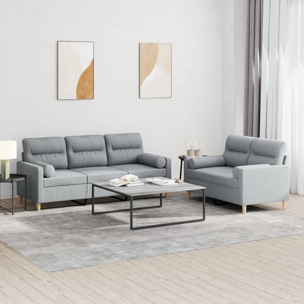 2-delige Loungeset met kussens stof lichtgrijs