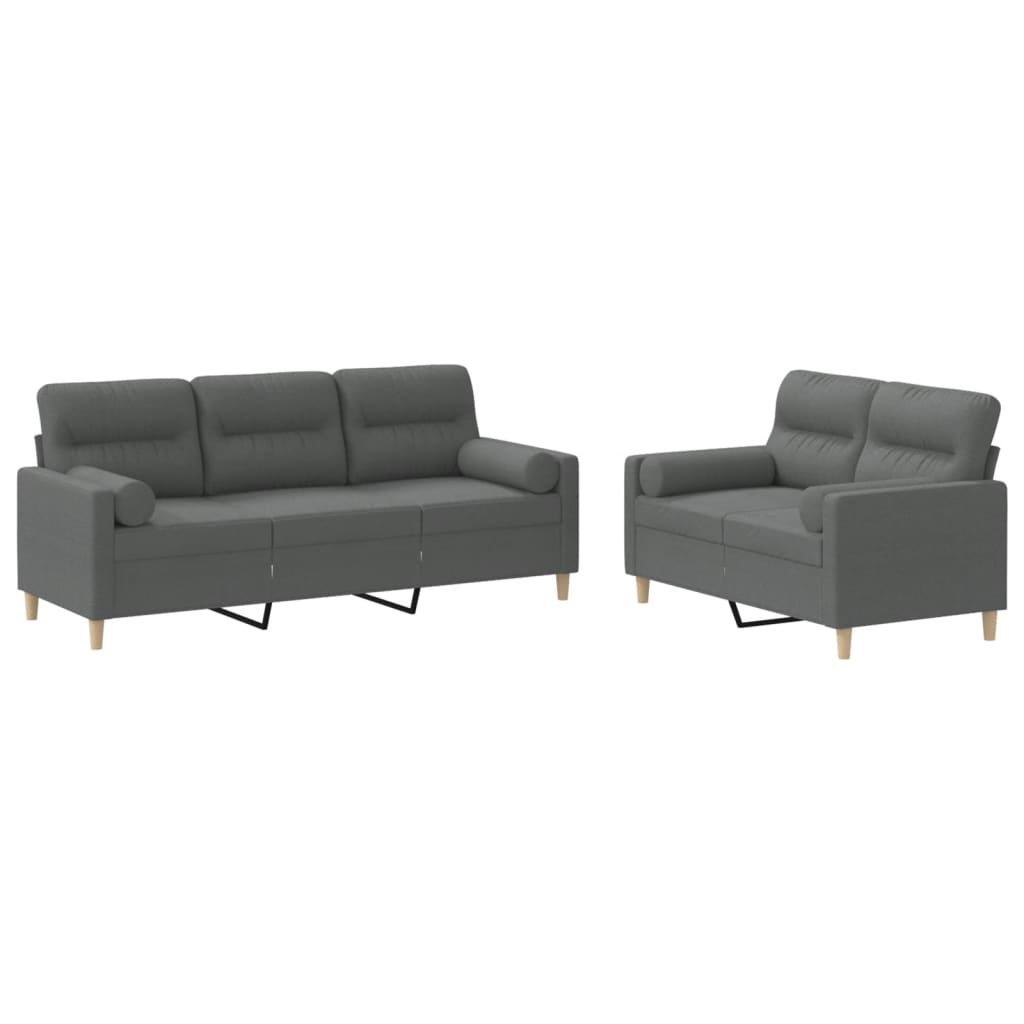 2-delige Loungeset met kussens stof donkergrijs