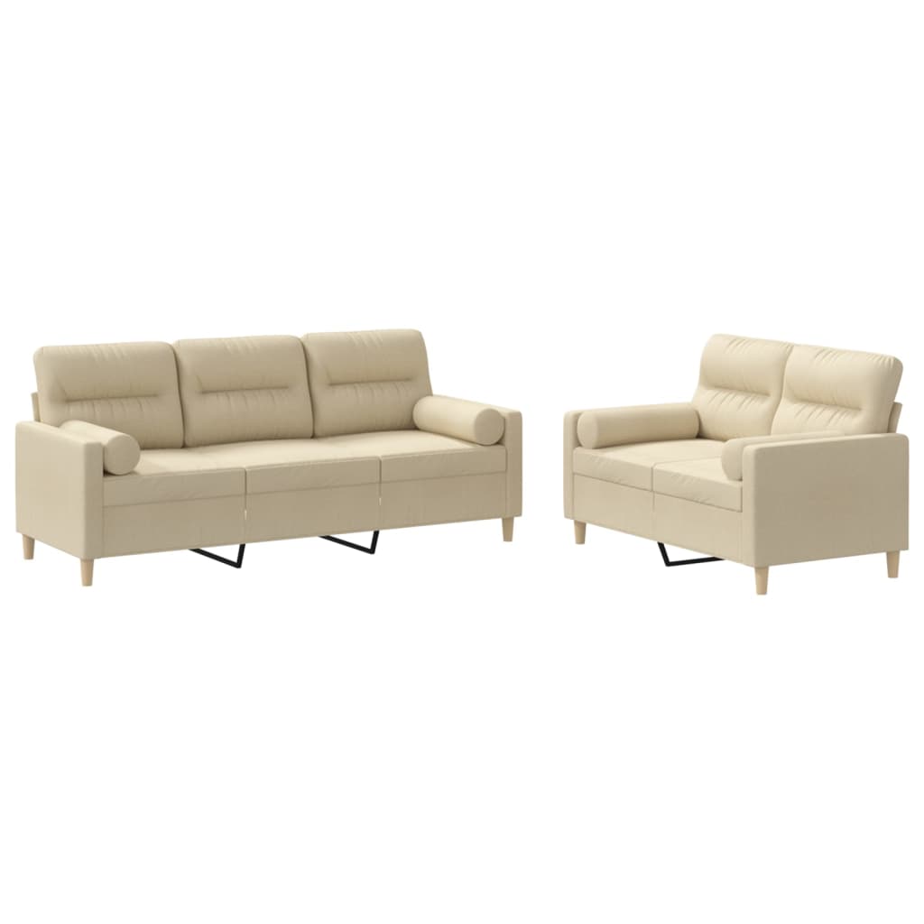 2-delige Loungeset met kussens stof crèmekleurig