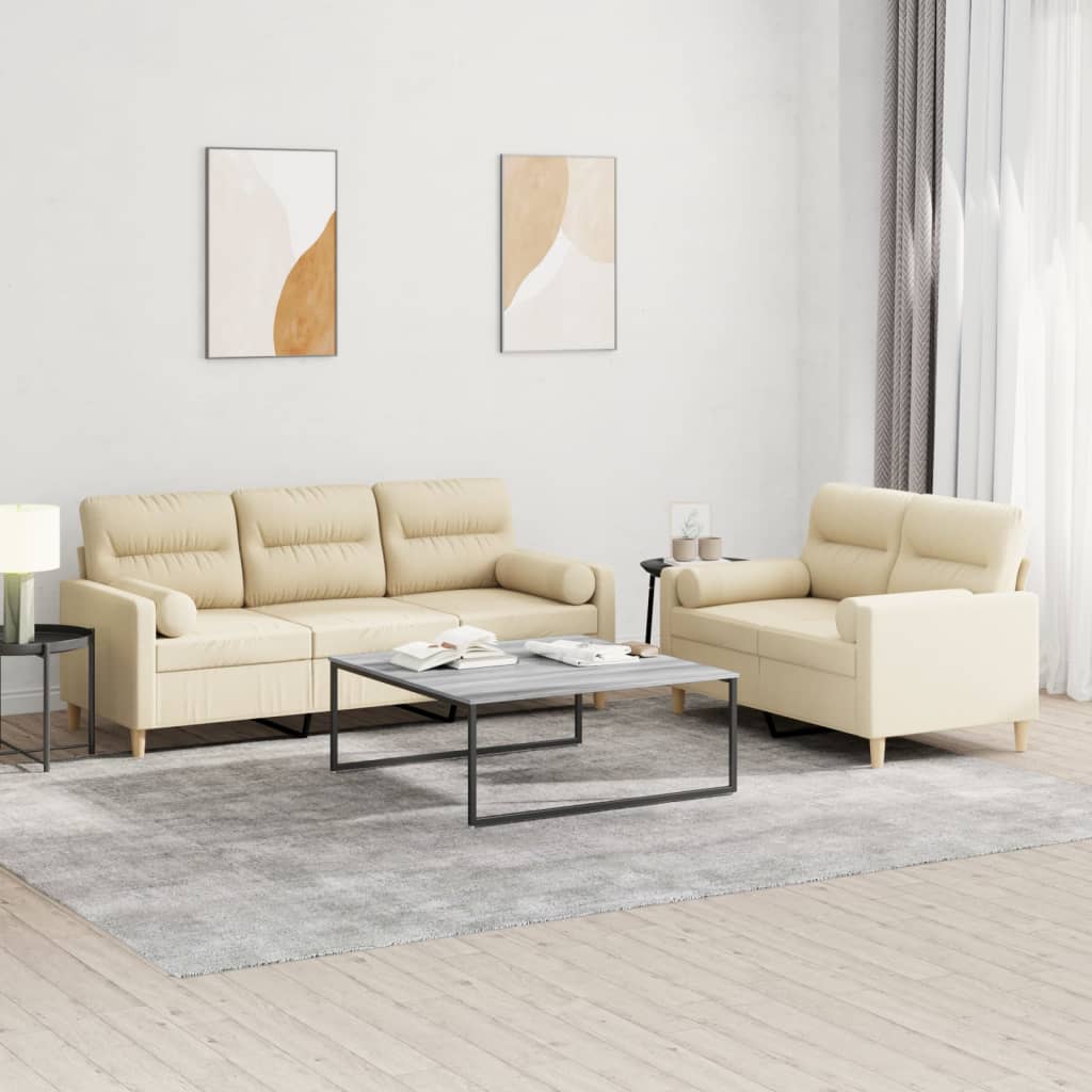 2-delige Loungeset met kussens stof crèmekleurig