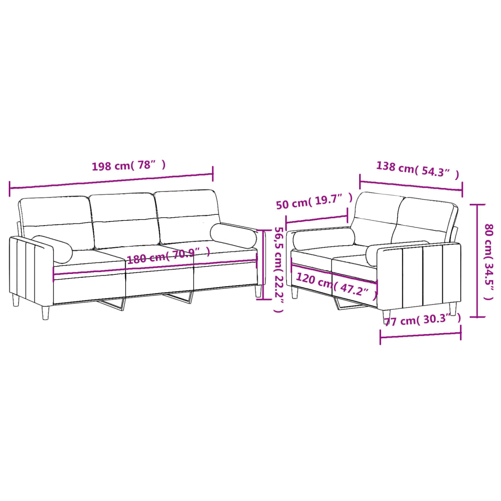 2-delige Loungeset met kussens stof bruin