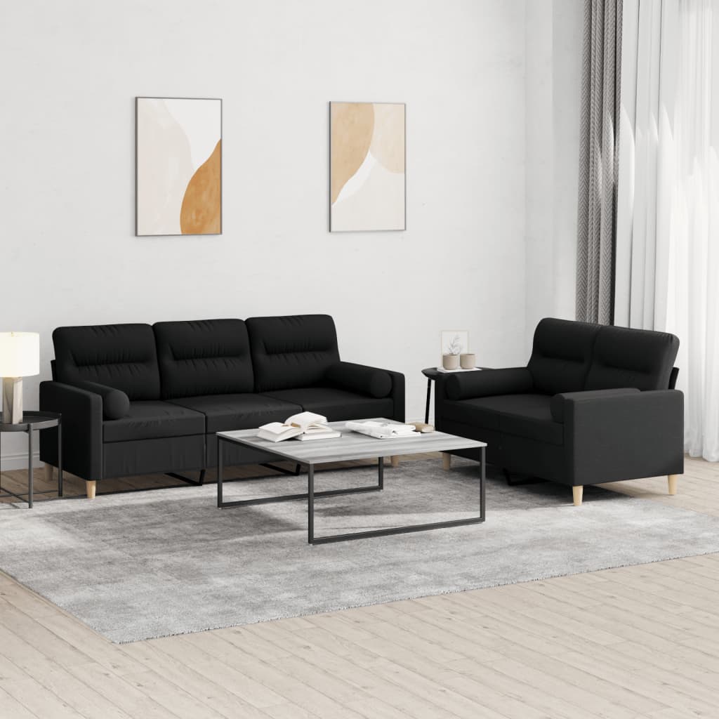 2-delige Loungeset met kussens stof zwart