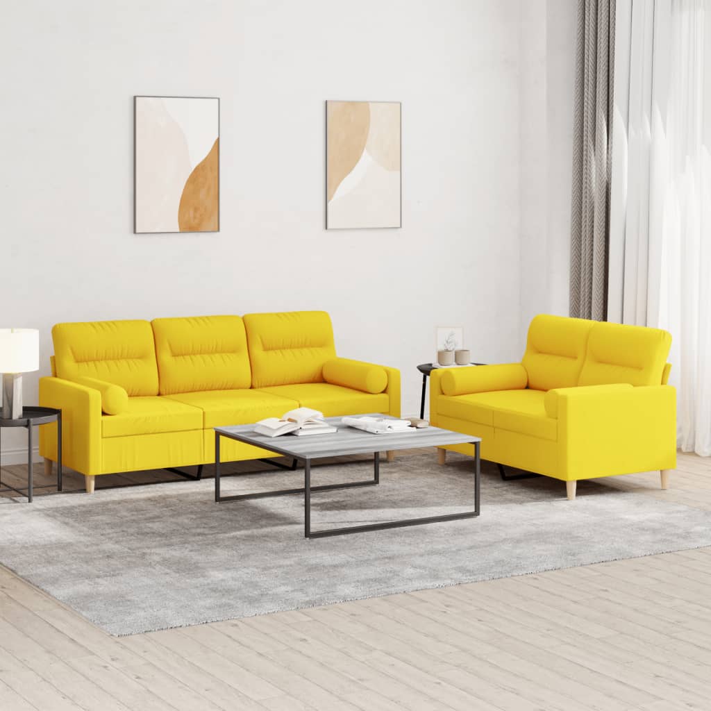 2-delige Loungeset met kussens stof lichtgeel