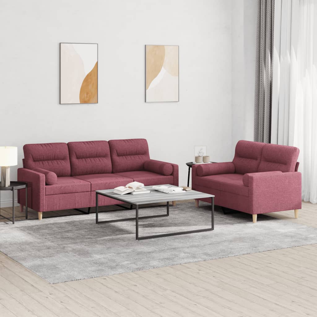 2-delige Loungeset met kussens stof wijnrood