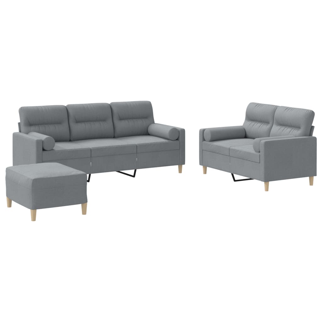 3-delige Loungeset met kussens stof lichtgrijs