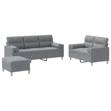 3-delige Loungeset met kussens stof lichtgrijs