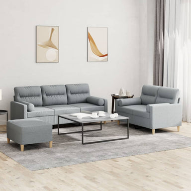 3-delige Loungeset met kussens stof lichtgrijs