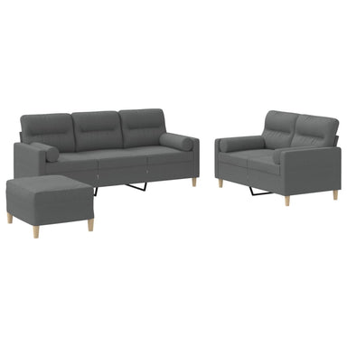 3-delige Loungeset met kussens stof donkergrijs