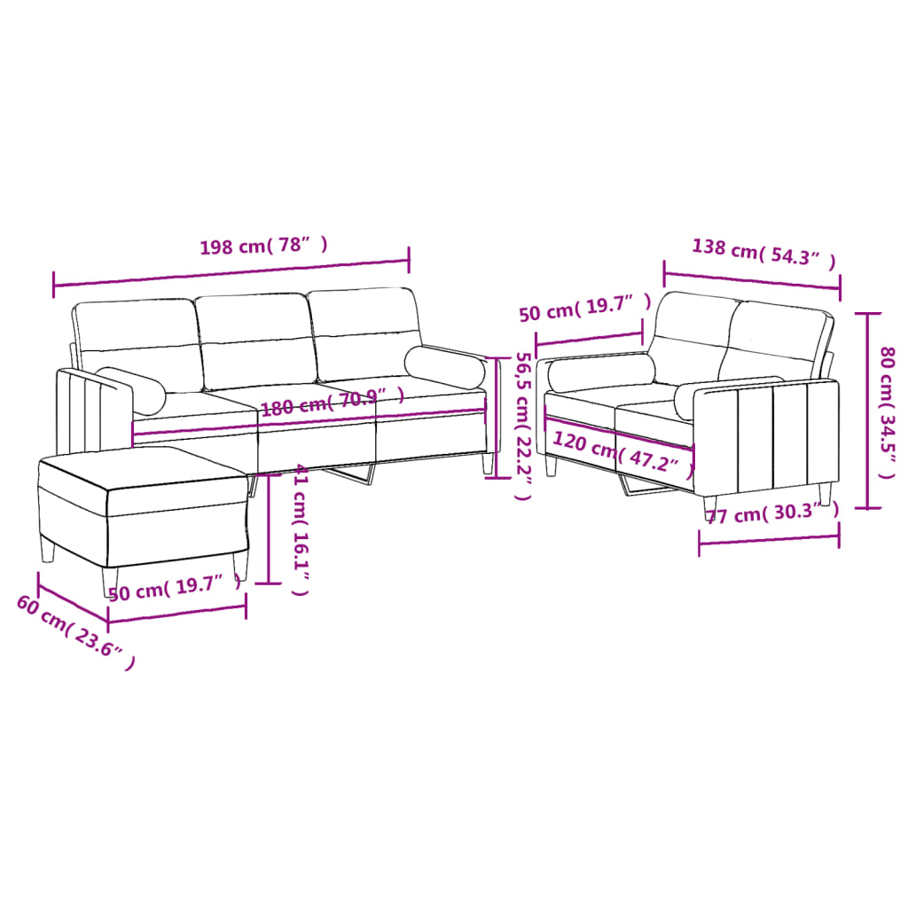 3-delige Loungeset met kussens stof donkergrijs