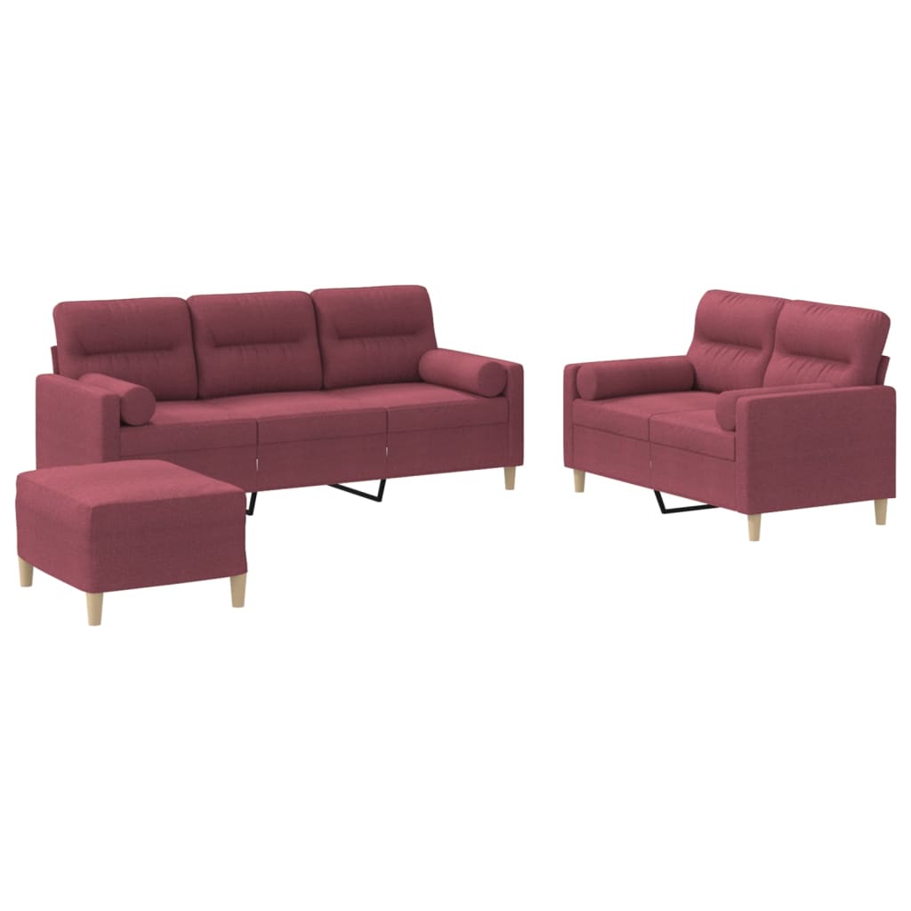 3-delige Loungeset met kussens stof wijnrood