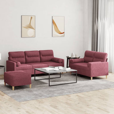3-delige Loungeset met kussens stof wijnrood