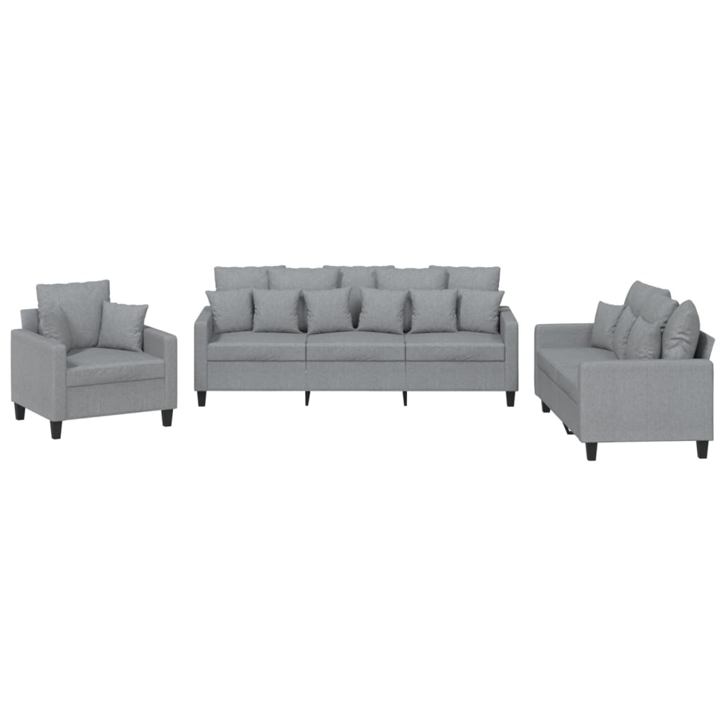 3-delige Loungeset met kussens stof lichtgrijs
