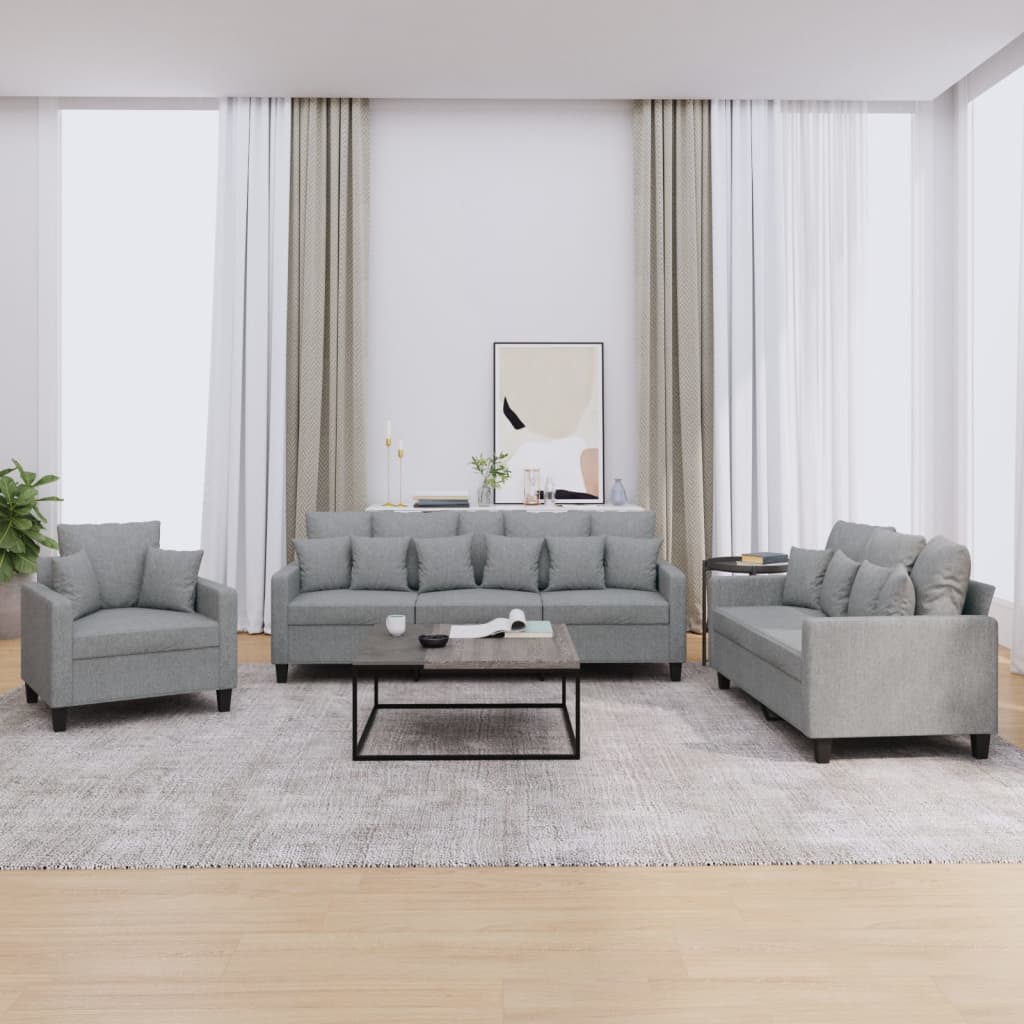 3-delige Loungeset met kussens stof lichtgrijs