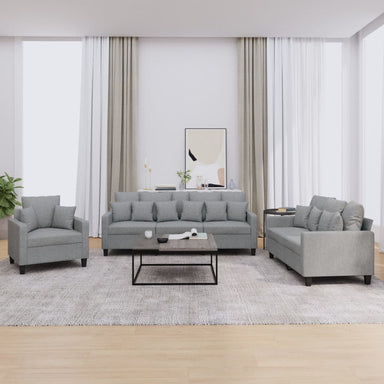 3-delige Loungeset met kussens stof lichtgrijs
