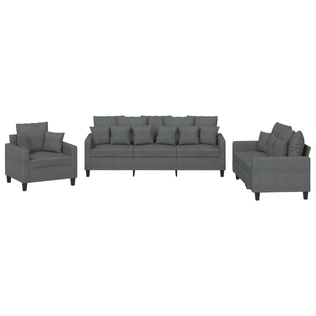 3-delige Loungeset met kussens stof donkergrijs