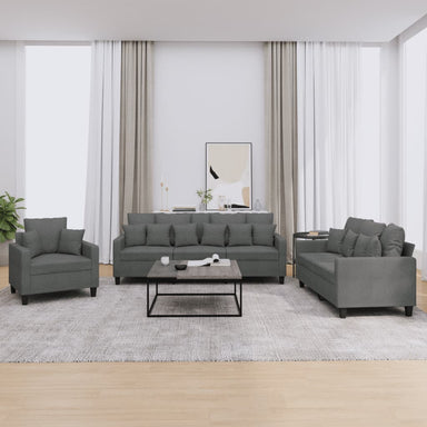 3-delige Loungeset met kussens stof donkergrijs
