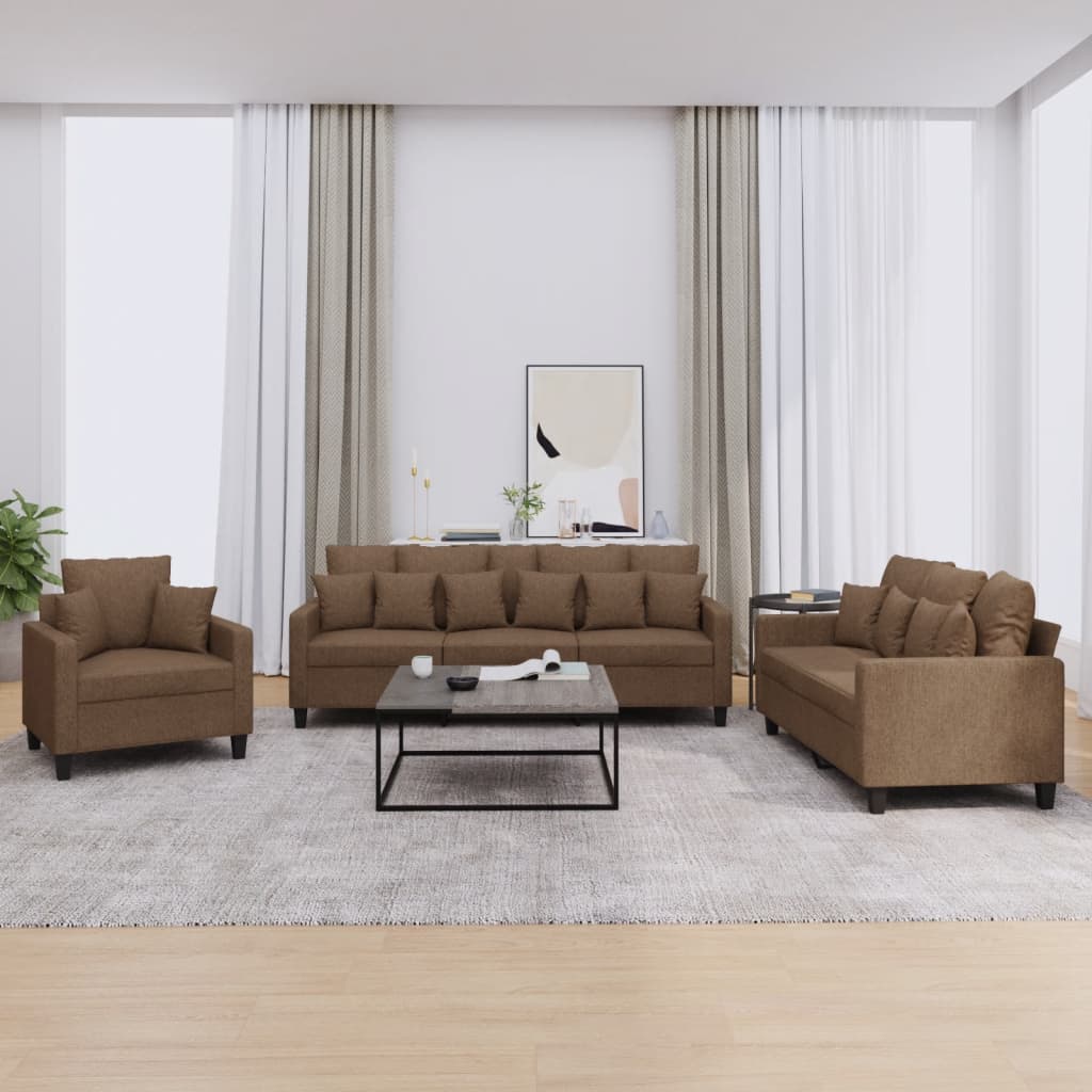 3-delige Loungeset met kussens stof bruin