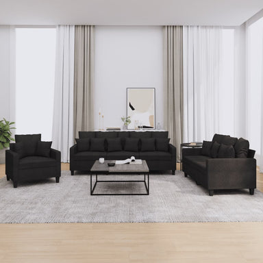 3-delige Loungeset met kussens stof zwart