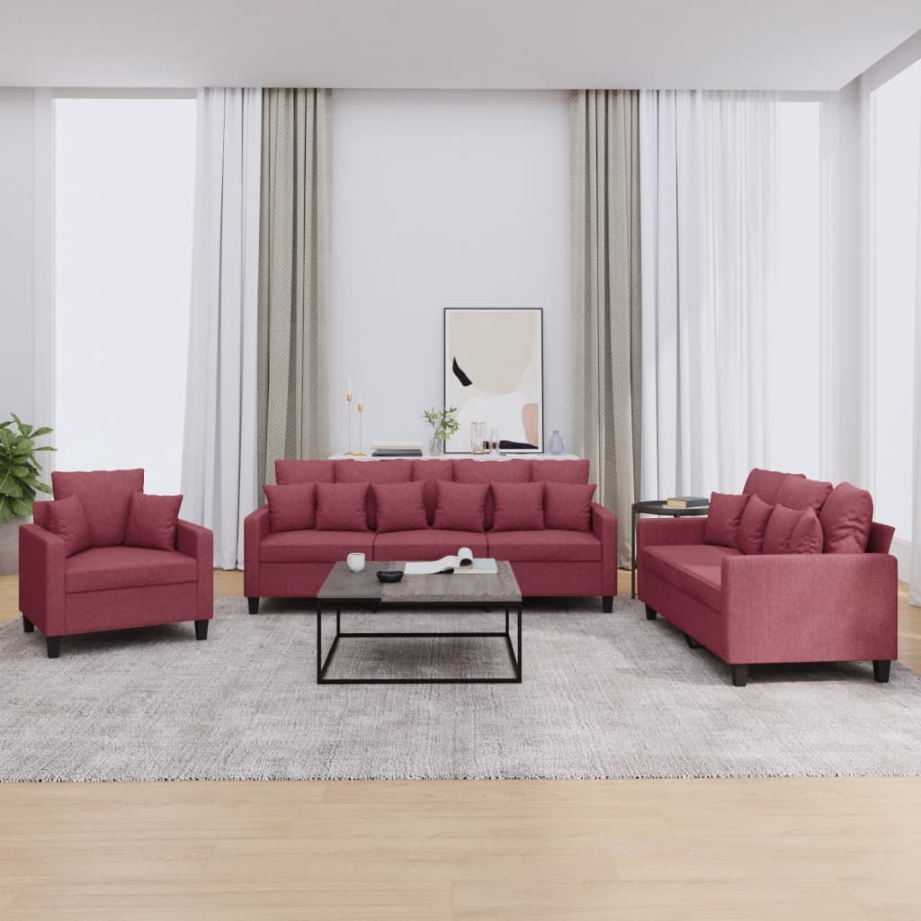 3-delige Loungeset met kussens stof wijnrood
