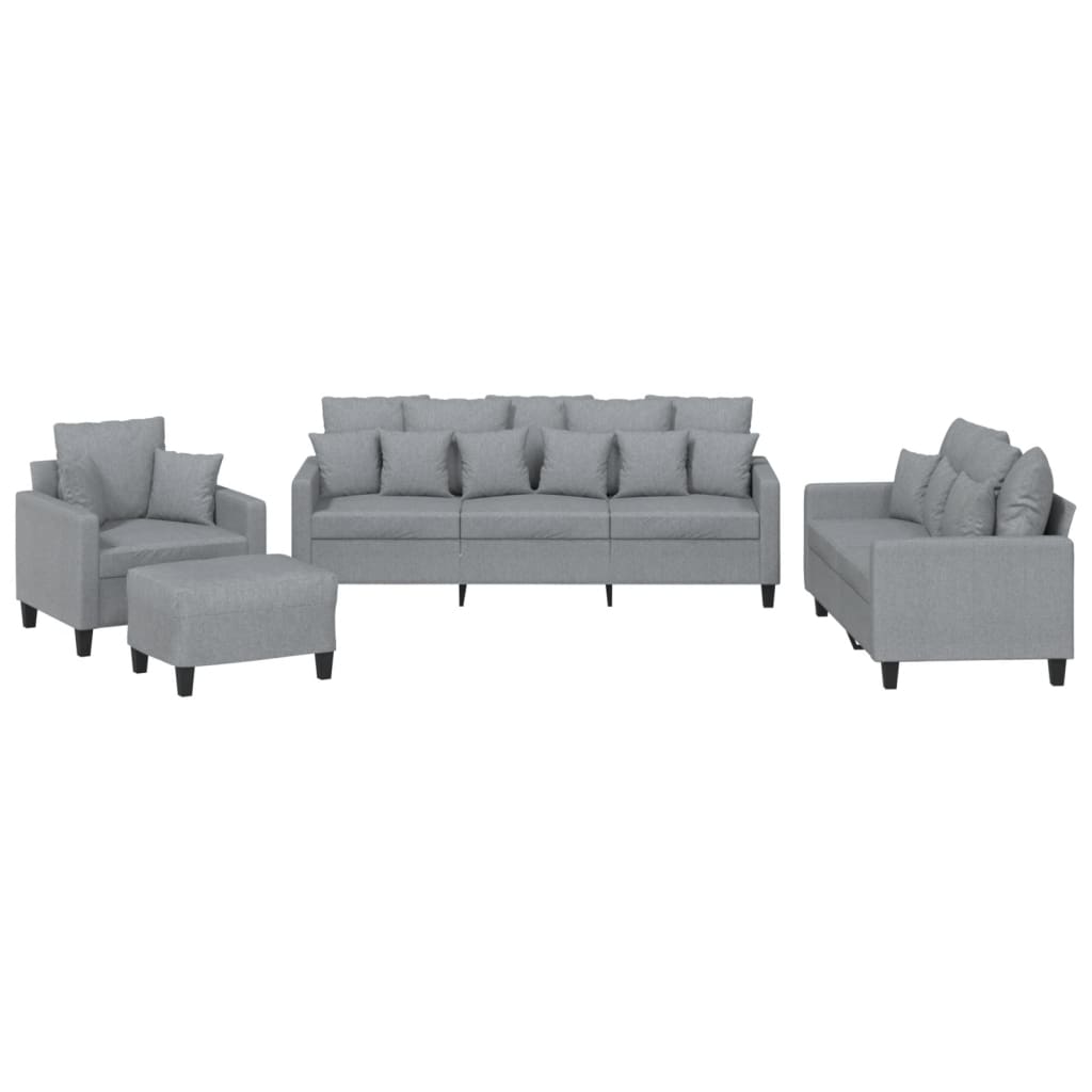 4-delige Loungeset met kussens stof lichtgrijs