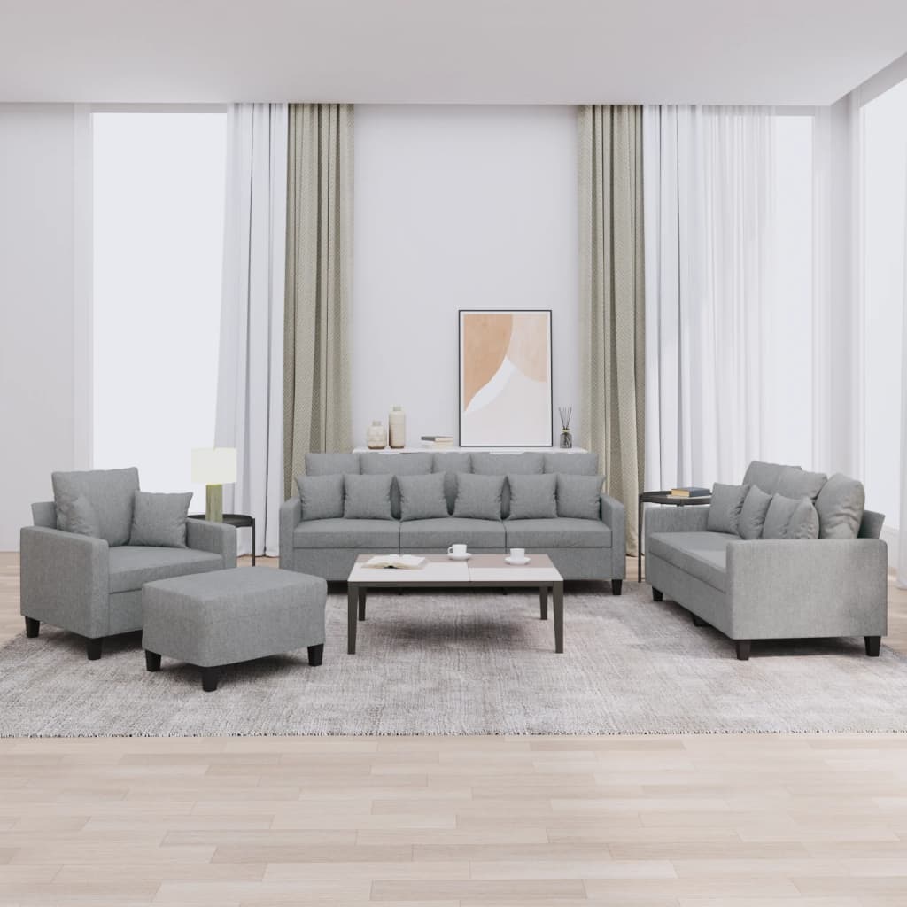 4-delige Loungeset met kussens stof lichtgrijs