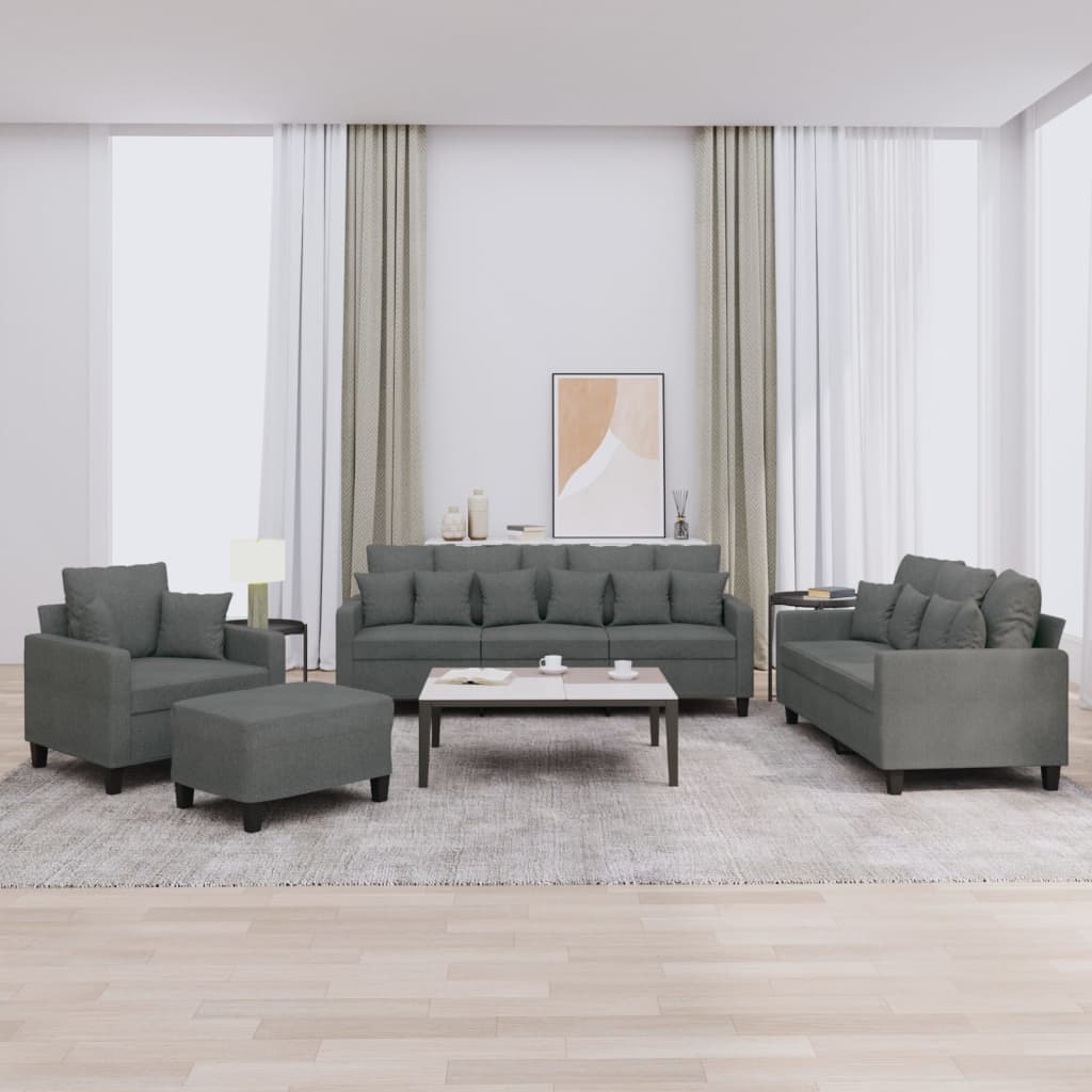 4-delige Loungeset met kussens stof donkergrijs