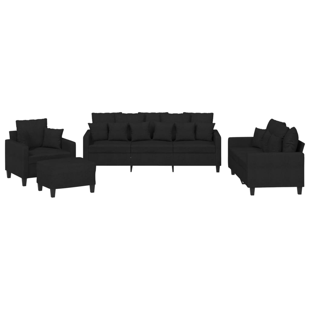 4-delige Loungeset met kussens stof zwart