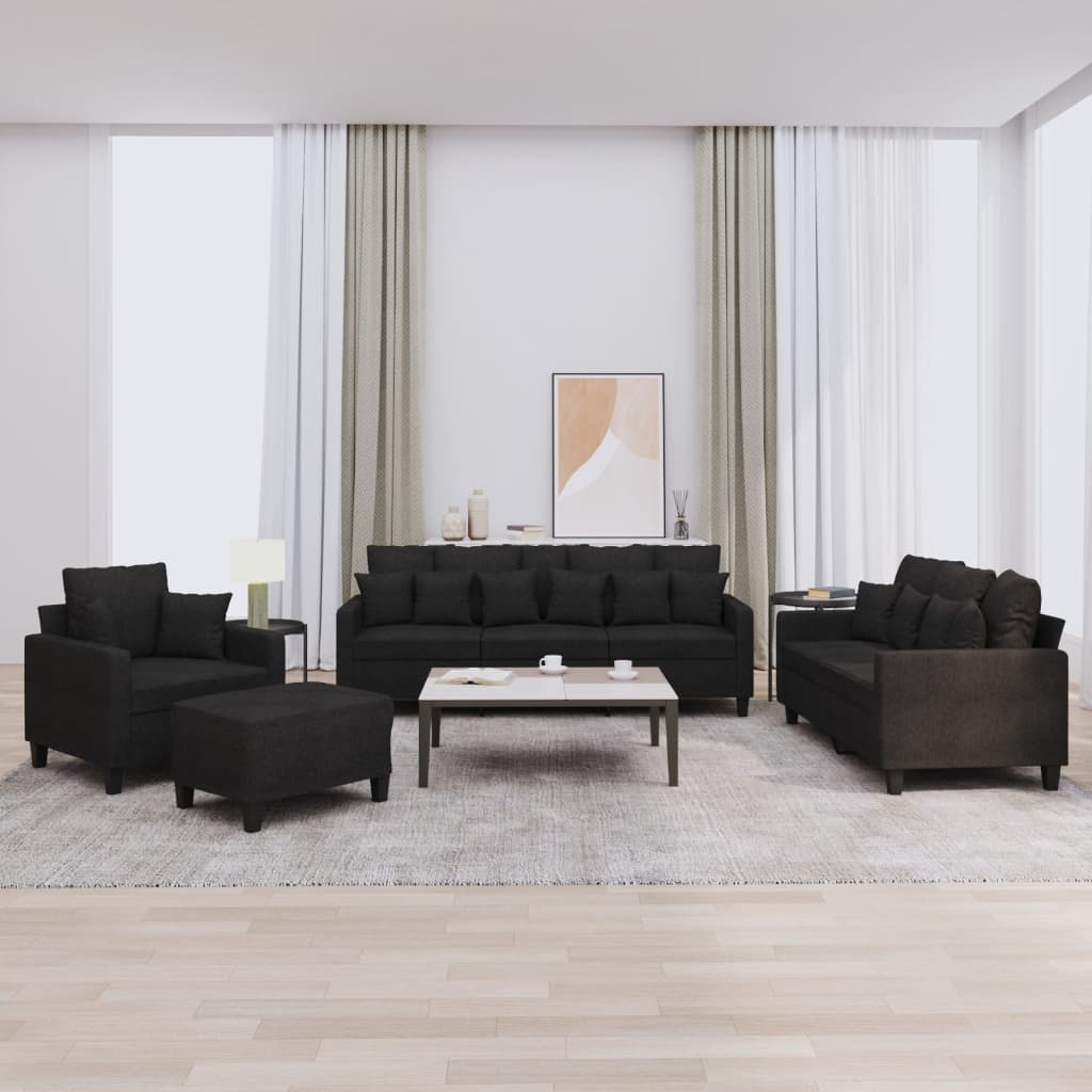 4-delige Loungeset met kussens stof zwart