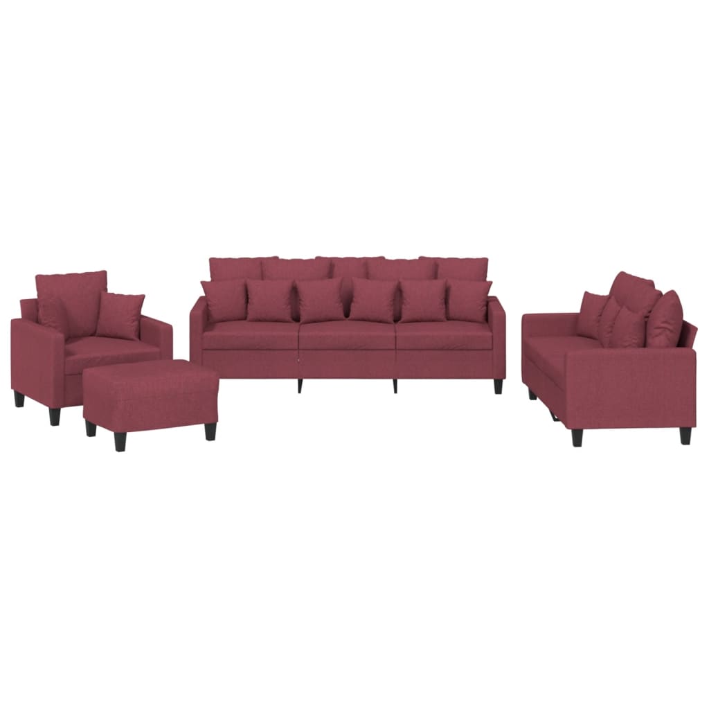 4-delige Loungeset met kussens stof wijnrood