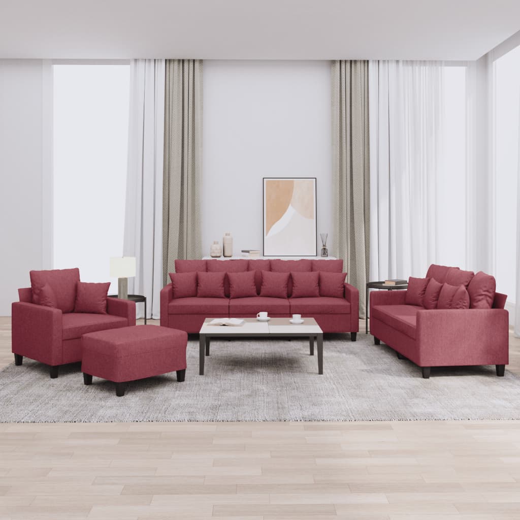 4-delige Loungeset met kussens stof wijnrood