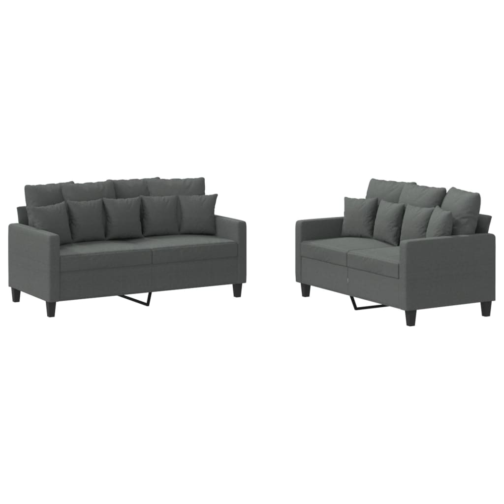 2-delige Loungeset met kussens stof donkergrijs