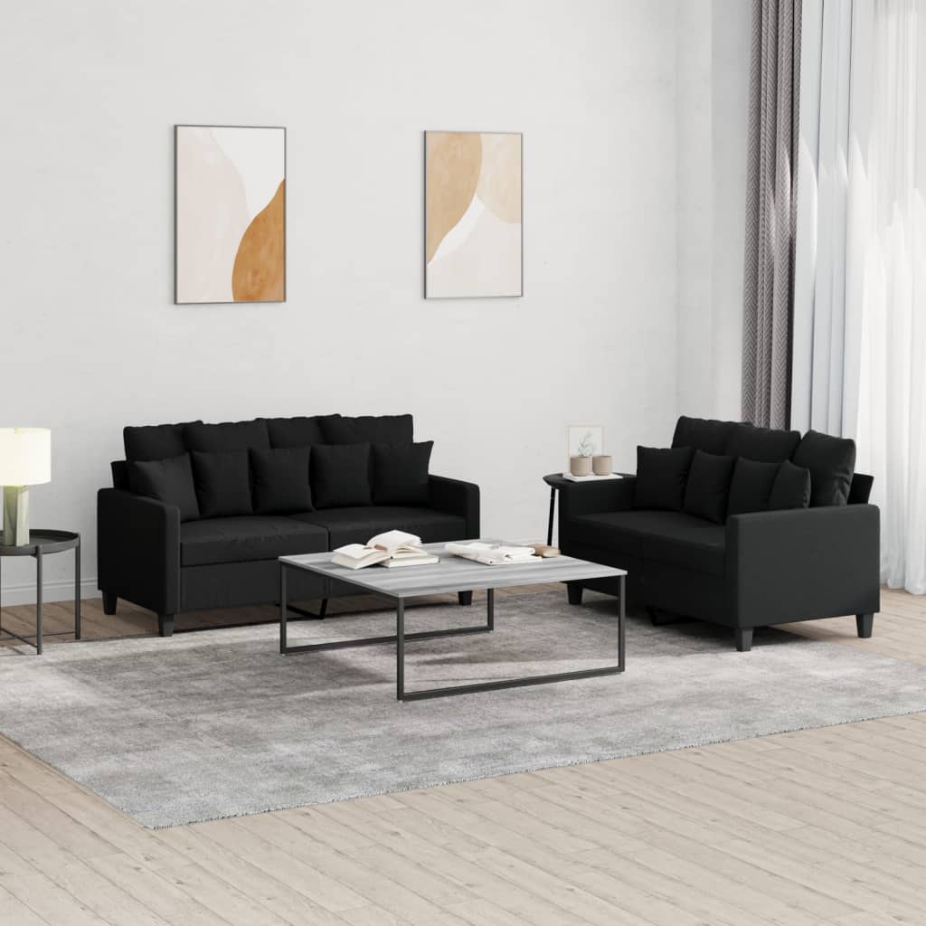 2-delige loungeset met kussens stof zwart