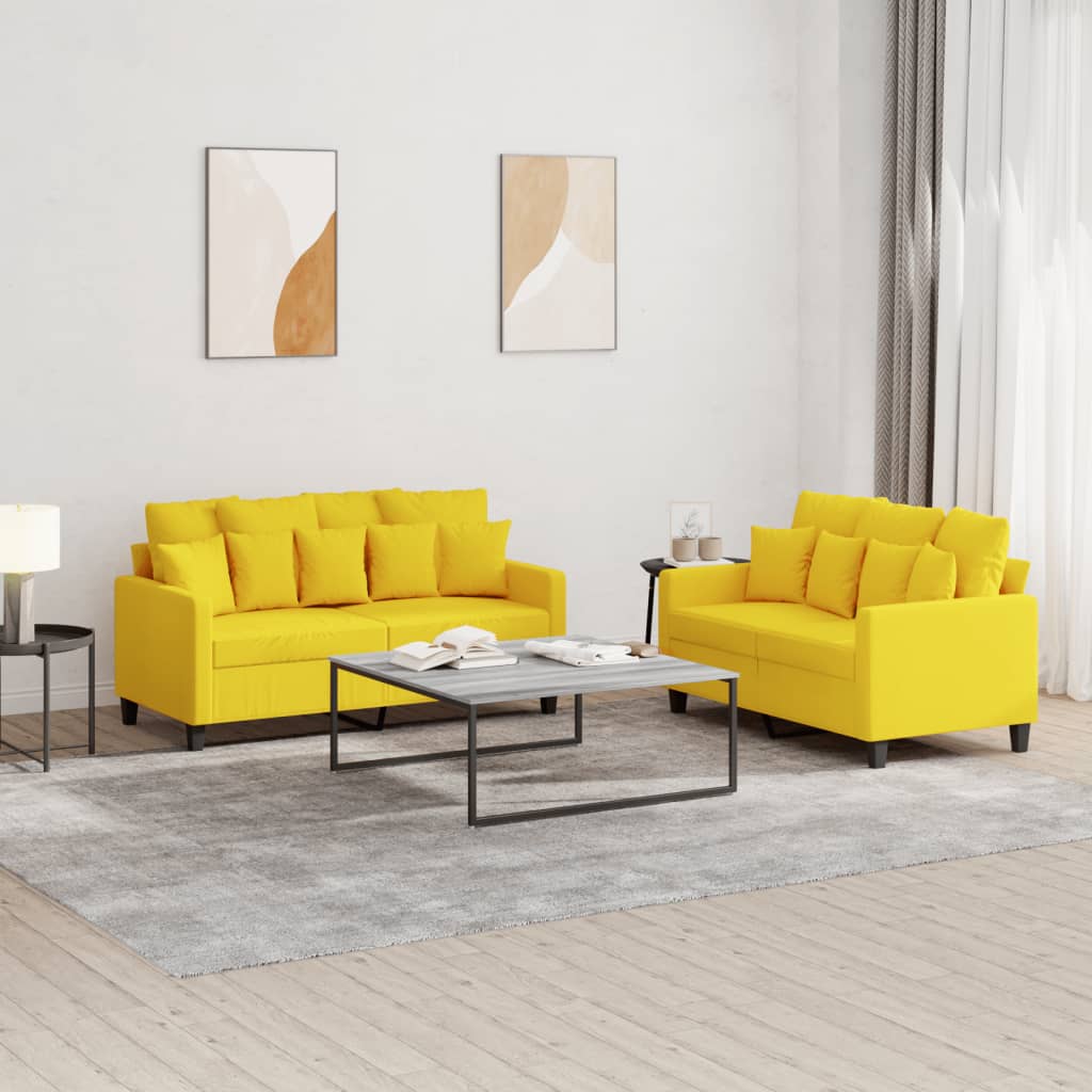 2-delige Loungeset met kussens stof lichtgeel