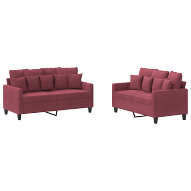 2-delige Loungeset met kussens stof wijnrood