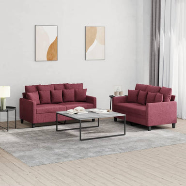 2-delige Loungeset met kussens stof wijnrood