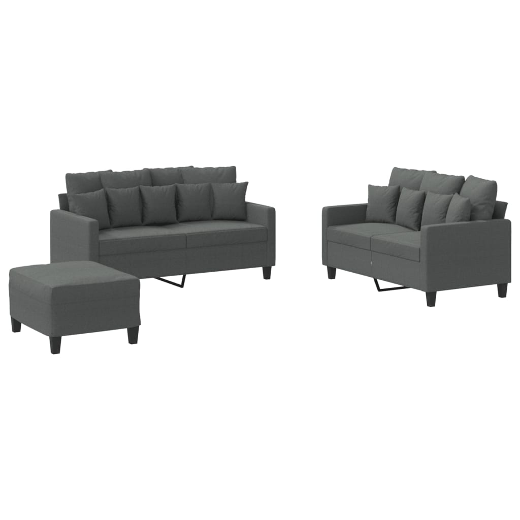 3-delige Loungeset met kussens stof donkergrijs